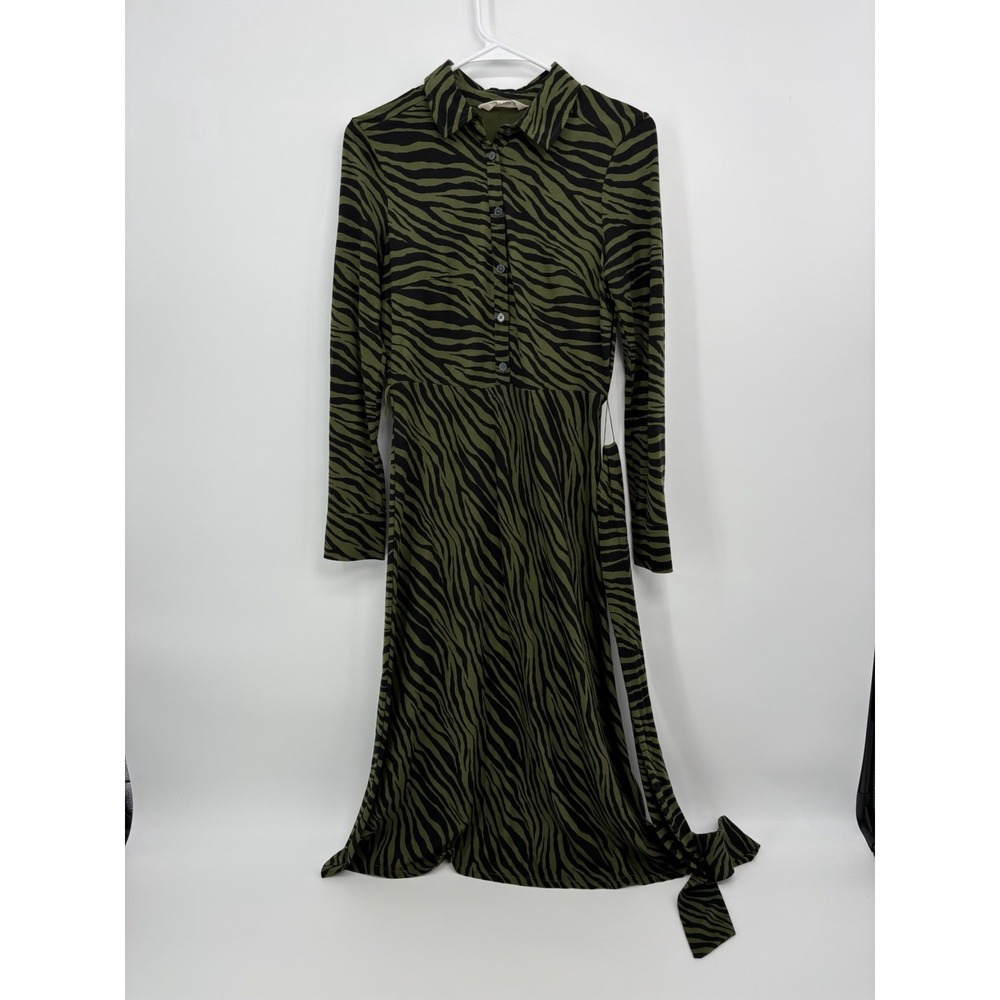 Boden Womens Laura Jersey Midi Belted Shirt Dress Size 4 Green Zebra Print